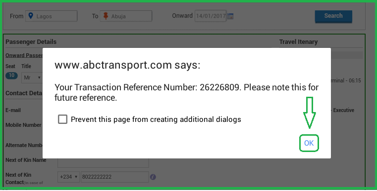 ABC Motors Online Booking - confirmation page 2