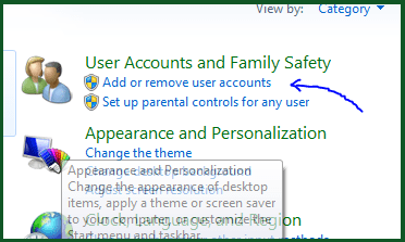 computer control panel add or remove user accounts