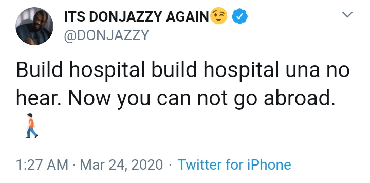 Don Jazzy tweet about building hospitals