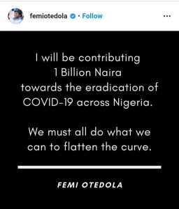 Otedola promise to donate 1 billion naira for the fight of Coronavirus